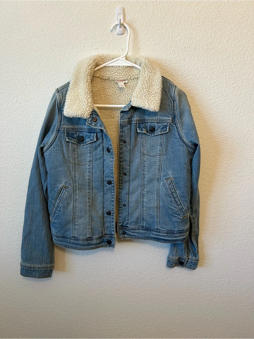 Cat & Jack Light Blue Denim Sherpa Jacket with Cream Collar